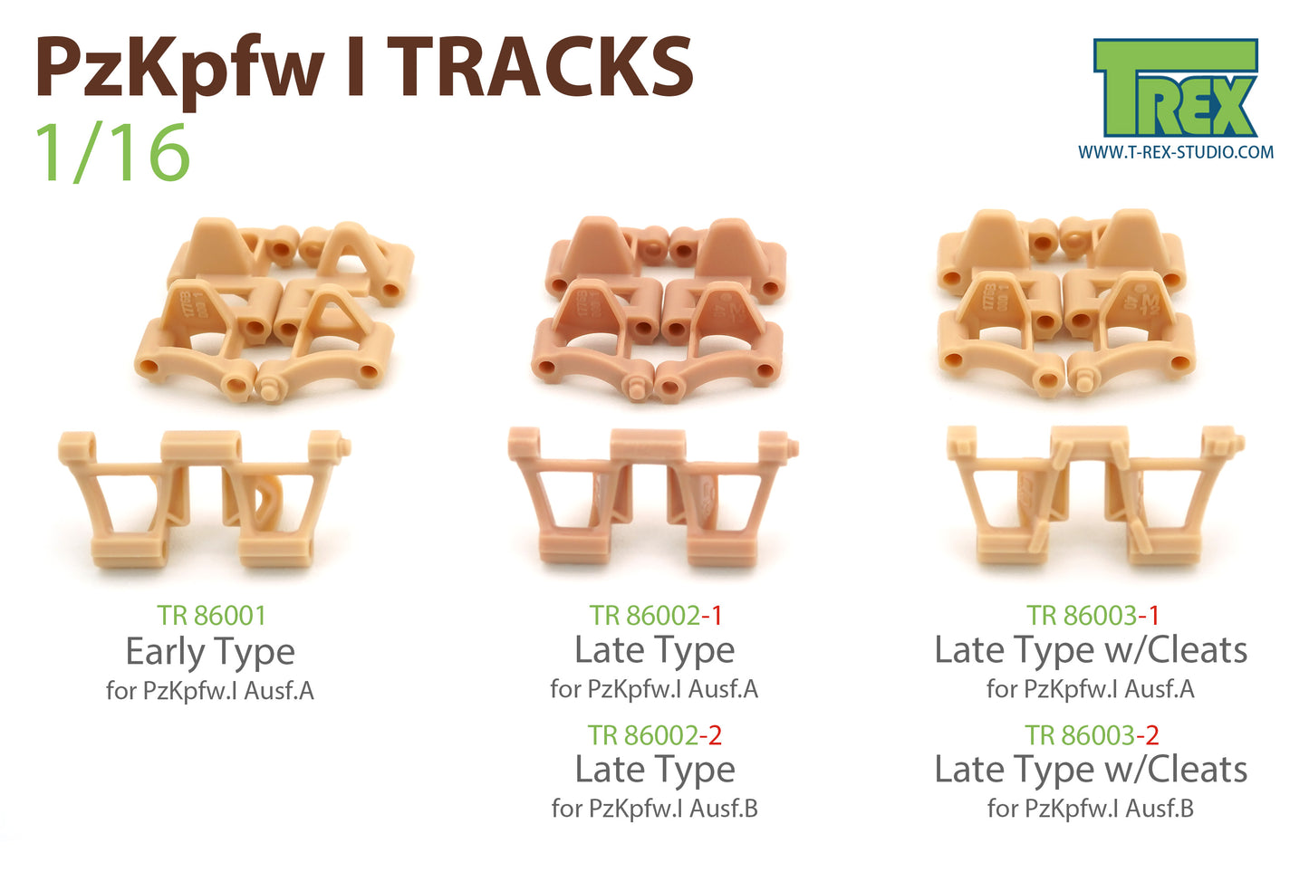 1/16 PzKpfw I Tracks Late Type w/Cleats for Ausf.A only