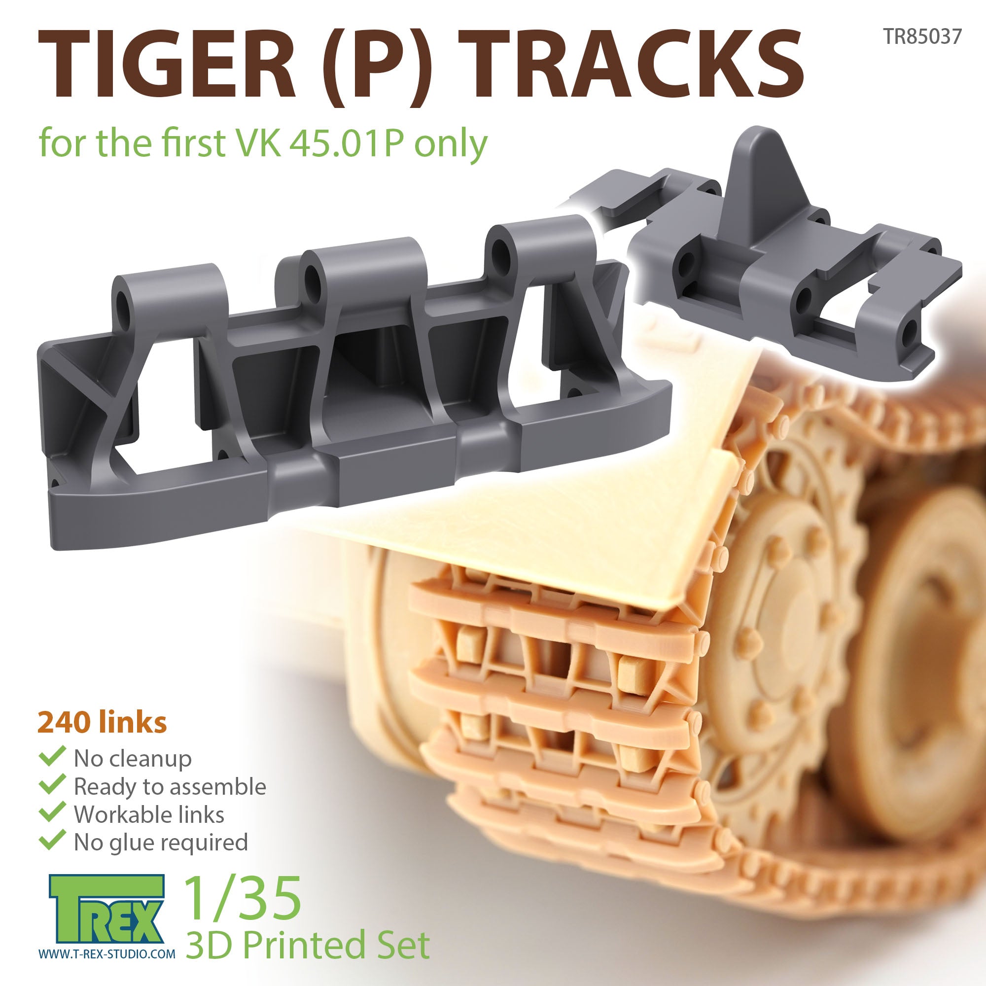 1/35 Tiger(P) Tracks for the First VK 45. 01P Only – T-Rex Studio