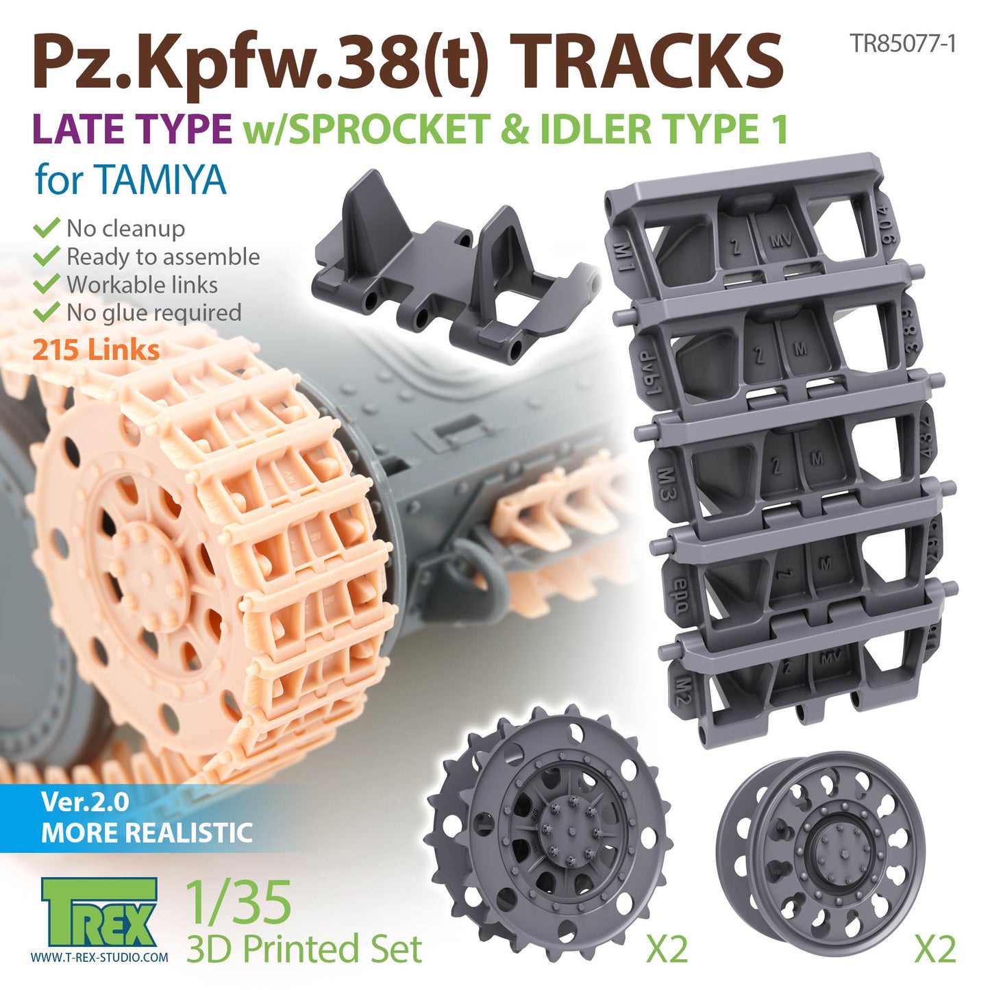 1/35 Pz.Kpfw.38(t) Tracks Late Type w/Sprocket & Idler for TAMIYA